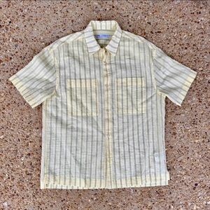 Zara Men’s Pale Yellow Striped Viscose Blend Button Down Casual Shirt Size M